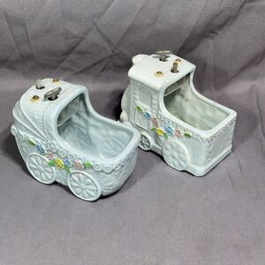 Vintage Baby Themed Planters/Music Box Set by Napcoware Cradle Bassinet & Train